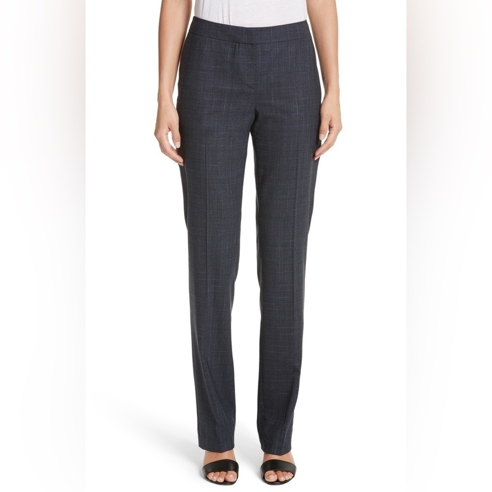 Lafayette 148 Barrow Stretch Wool Pants In Ink Multi Plaid Sz 12